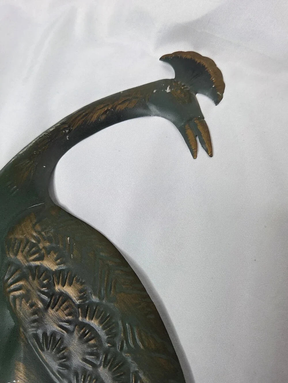 Decorative Metal Peacock Wall Art in Dark Bronze and Gold Accents MCM Vintage